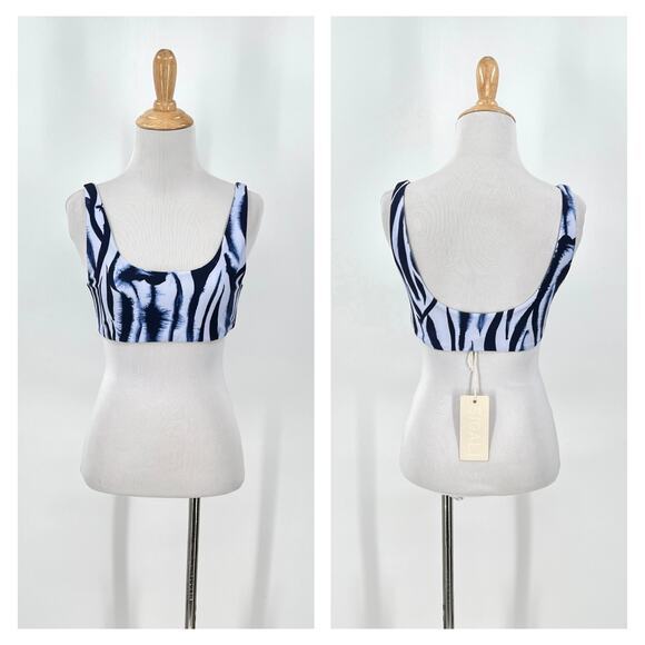 SIGAL Zebra Bikini Top Womens Medium Blue Striped Scoop Neck Tiger Stripe NEW - Picture 3 of 16